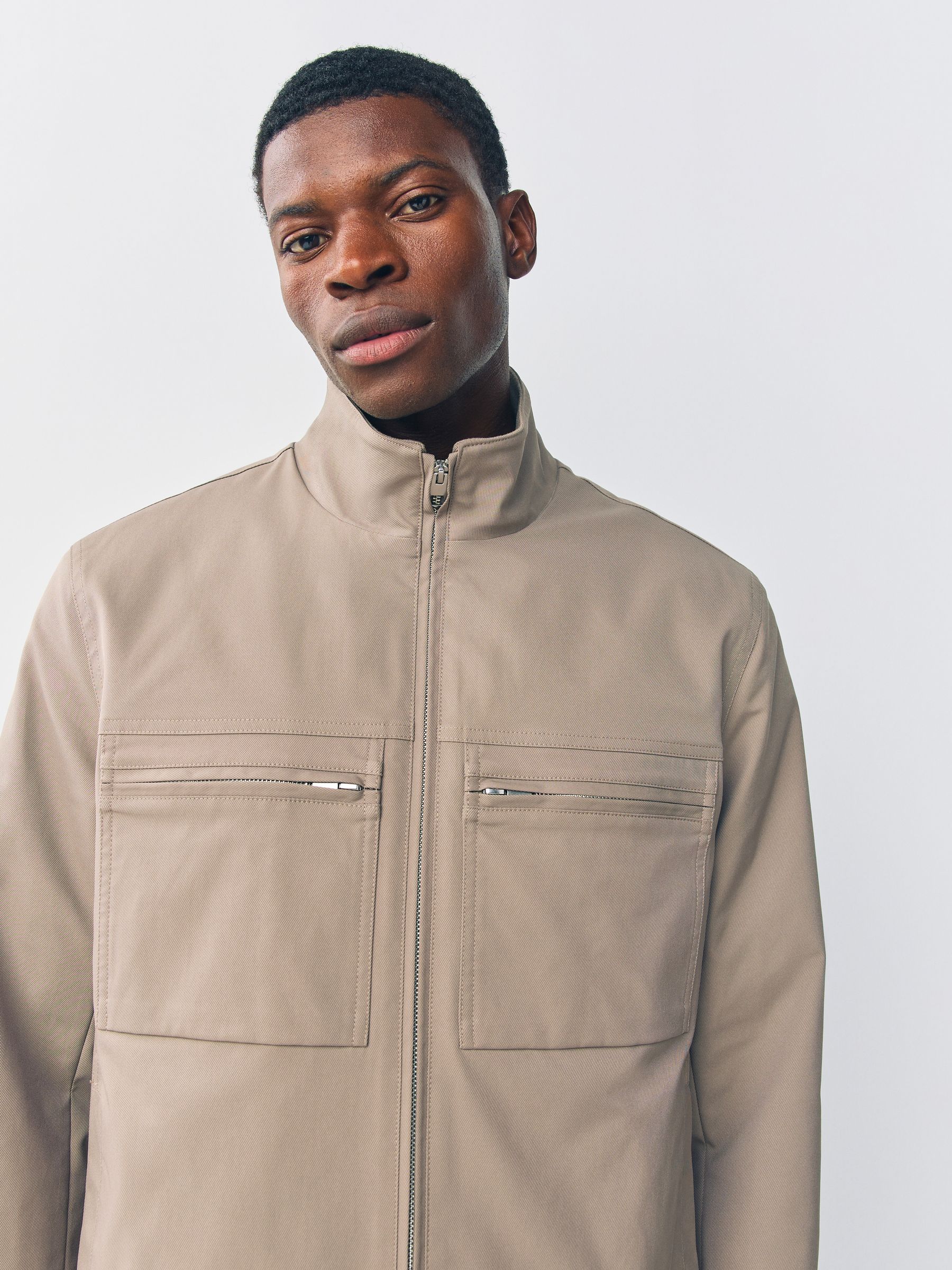 Buy Neutral Shower Resistant Padded Twill Utility Jacket from the