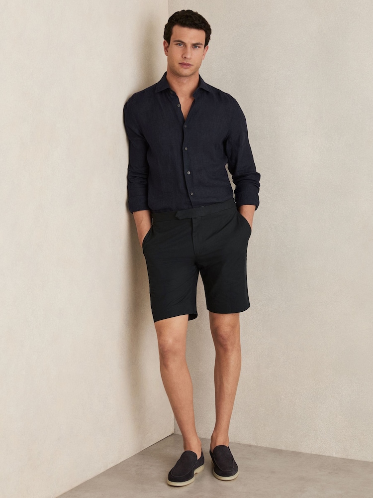 Темно-синий - Reiss Sketch Cotton-Linen Tailored Shorts - Изображение 1 из 6