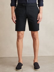 Темно-синий - Reiss Sketch Cotton-Linen Tailored Shorts - Изображение 3 из 6