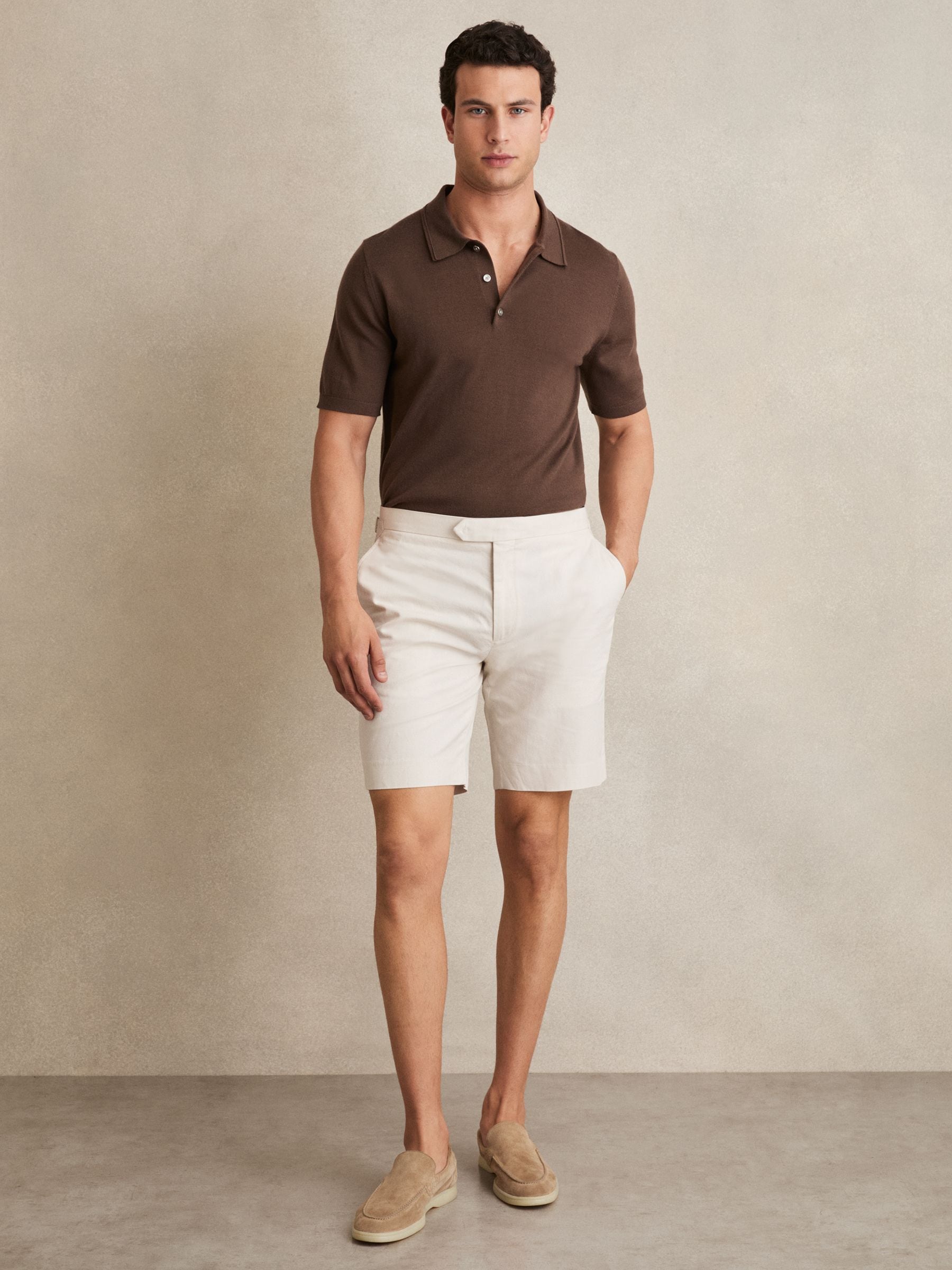Reiss Stone Cotton-linen Tailored Shorts