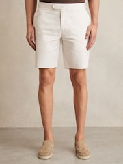 Песочный - Reiss Sketch Cotton-Linen Tailored Shorts - Изображение 3 из 7
