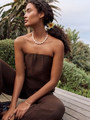 Chocolate Brown Hanky Hem Bandeau Top - Image 3 of 4