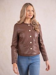 Lakeland Leather Brown Lindal Button Down Jacket - Image 1 of 8