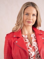 Lakeland Leather Red Esthwaite Classic Biker Jacket - Image 5 of 7