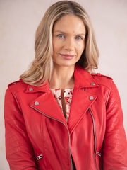 Lakeland Leather Red Esthwaite Classic Biker Jacket - Image 7 of 7