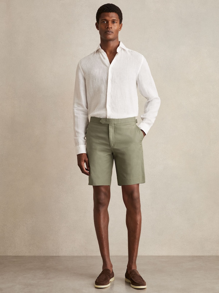Фисташковый - Reiss Sketch Cotton-Linen Tailored Shorts - Изображение 1 из 6