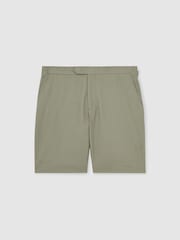 Фисташковый - Reiss Sketch Cotton-Linen Tailored Shorts - Изображение 2 из 6