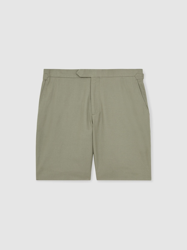Фисташковый - Reiss Sketch Cotton-Linen Tailored Shorts - Изображение 2 из 6