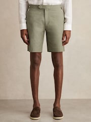 Фисташковый - Reiss Sketch Cotton-Linen Tailored Shorts - Изображение 3 из 6