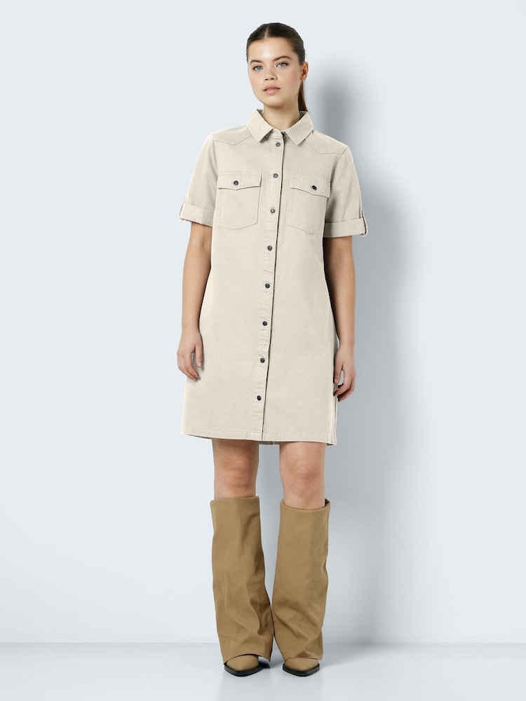NOISY MAY Cream Short Sleeve Denim Shirt Dress - Image 1 of 3