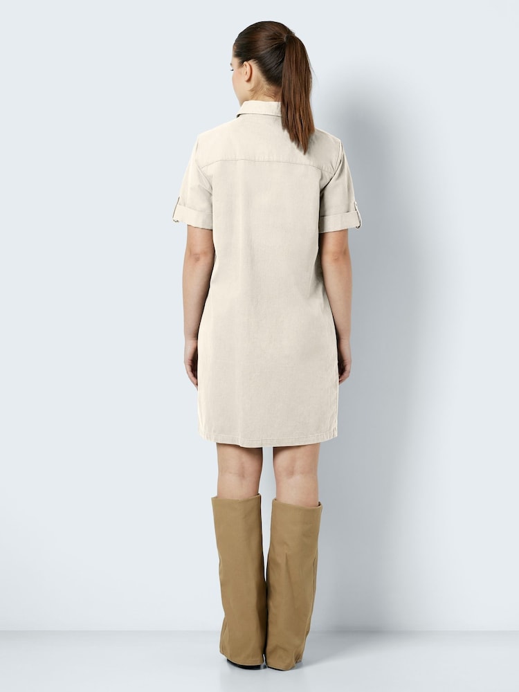 NOISY MAY Cream Short Sleeve Denim Shirt Dress - Image 2 of 3