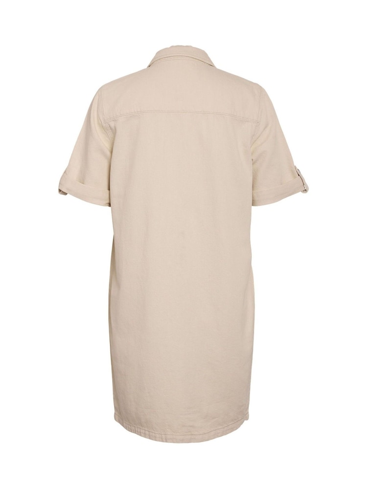 NOISY MAY Cream Short Sleeve Denim Shirt Dress - Image 5 of 6