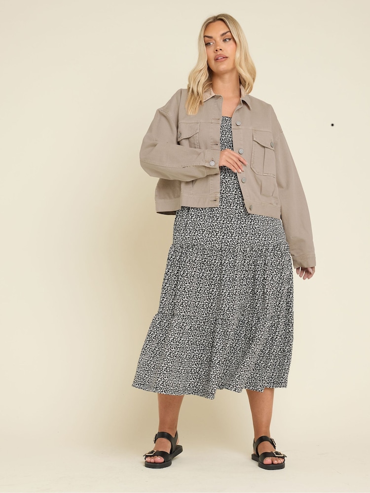 Yours Curve Brown Balloon Hem Denim 100% Cotton Jacket - Image 2 of 4