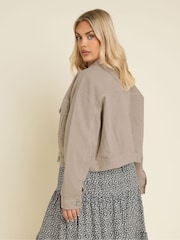 Yours Curve Brown Balloon Hem Denim 100% Cotton Jacket - Image 3 of 4