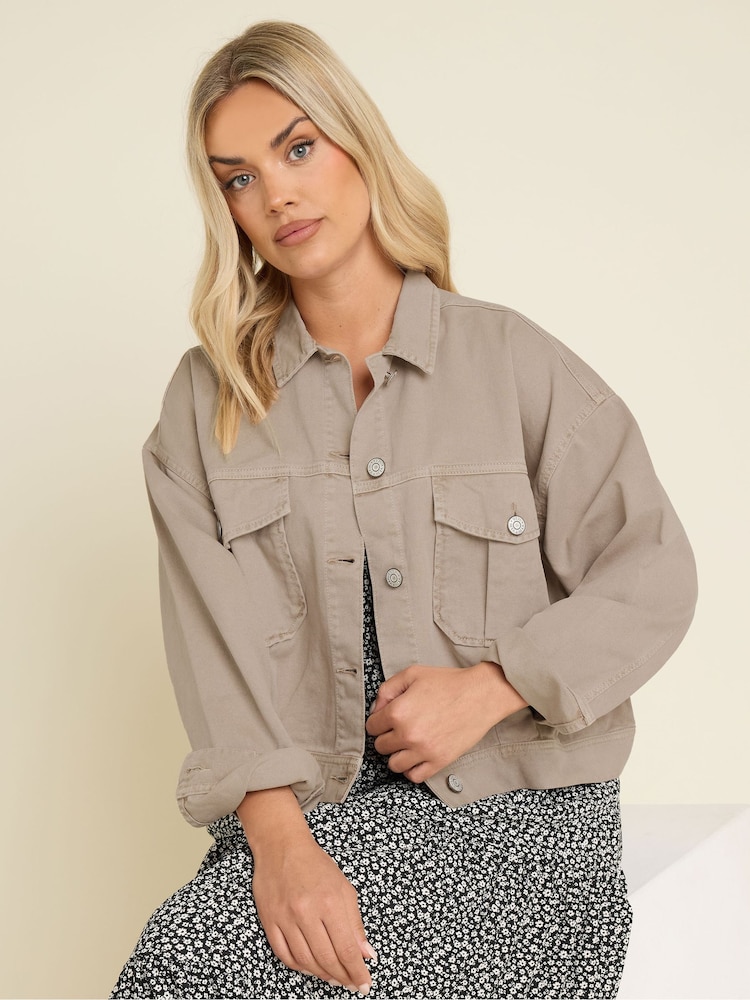 Yours Curve Brown Balloon Hem Denim 100% Cotton Jacket - Image 4 of 4 Yours Curve Brown Balloon Hem Denim 100% Cotton Jacket - Image 4 of 4