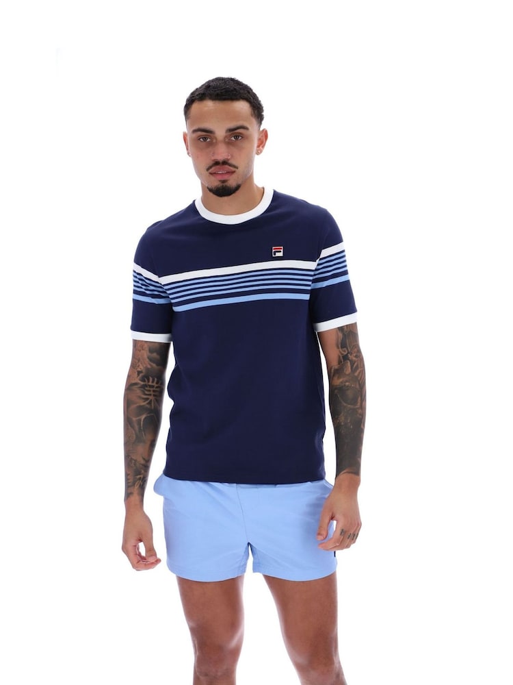 Fila Blue James Yarn Dye Stripe 100% Cotton T-Shirt - Image 1 of 1