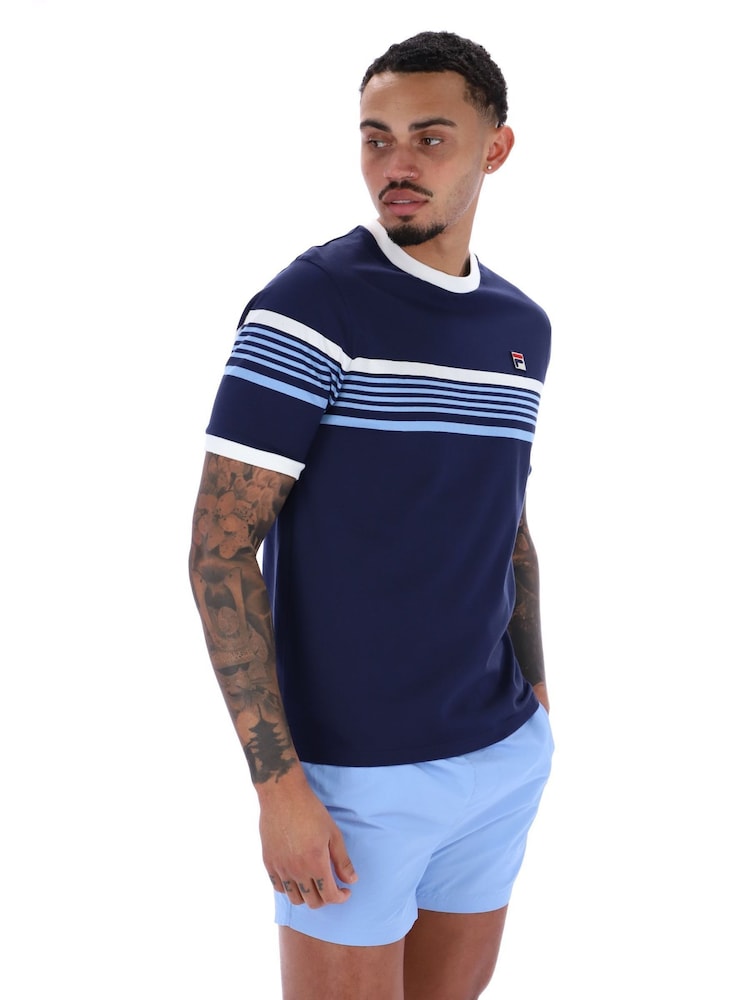 Fila Blue James Yarn Dye Stripe 100% Cotton T-Shirt - Image 4 of 5