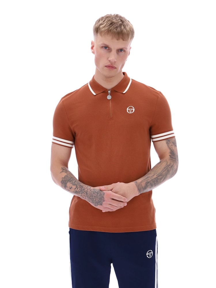Sergio Tacchini Brown New Iceberg PS Quarter Zip 100% Cotton Polo Shirt - Image 2 of 4