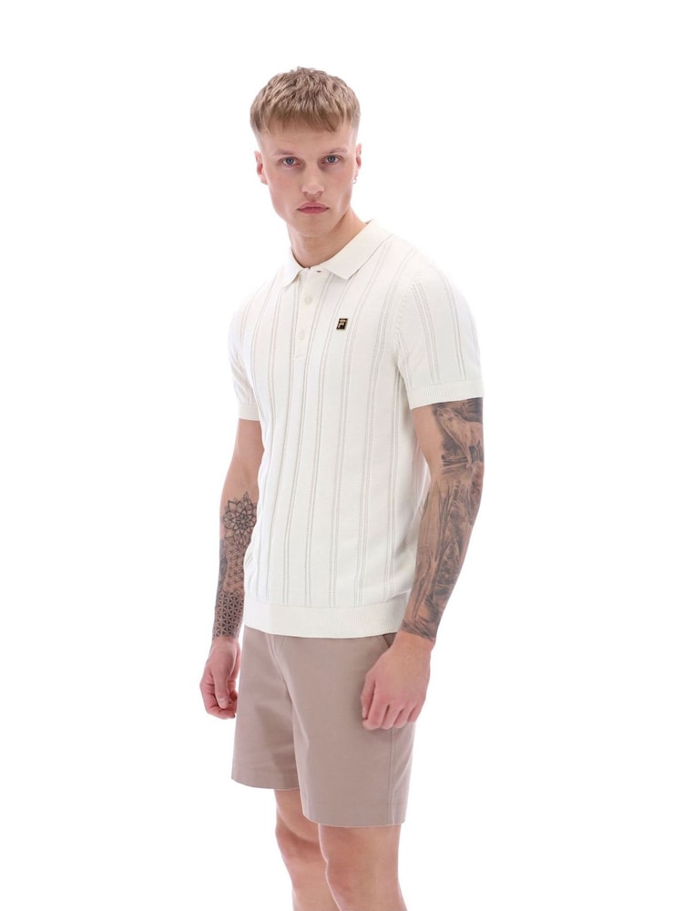 Fila Kennedy Textured Stripe Knit 100% Cotton Polo Shirt - Image 3 of 5