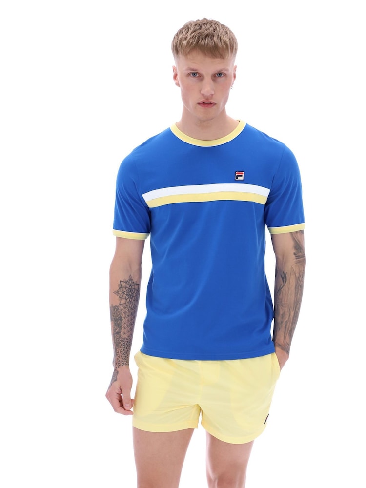 Fila Blue Razee Laid on Stripe 100% Cotton T-Shirt - Image 1 of 4 Fila Blue Razee Laid on Stripe 100% Cotton T-Shirt - Image 1 of 4