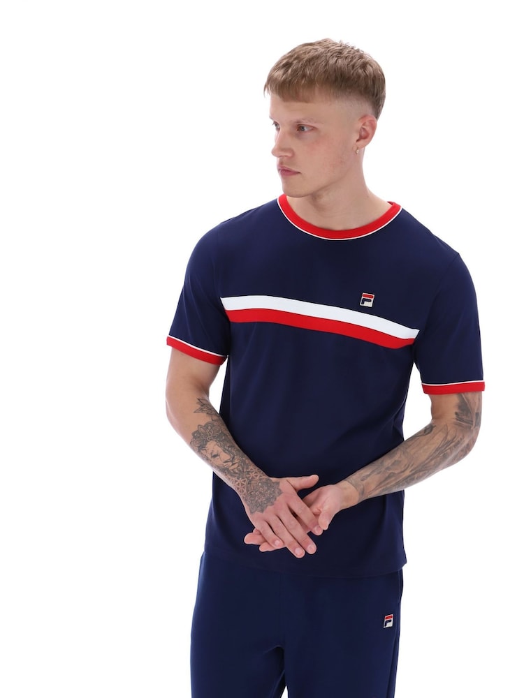 Fila Blue Razee Laid on Stripe 100% Cotton T-Shirt - Image 4 of 4