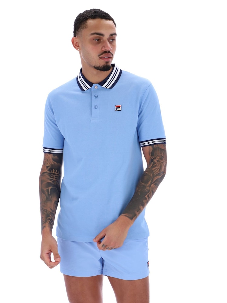 Fila Blue Dark Faraz Tipped Rib 100% Cotton Polo Shirt - Image 1 of 5 Fila Blue Dark Faraz Tipped Rib 100% Cotton Polo Shirt - Image 1 of 5