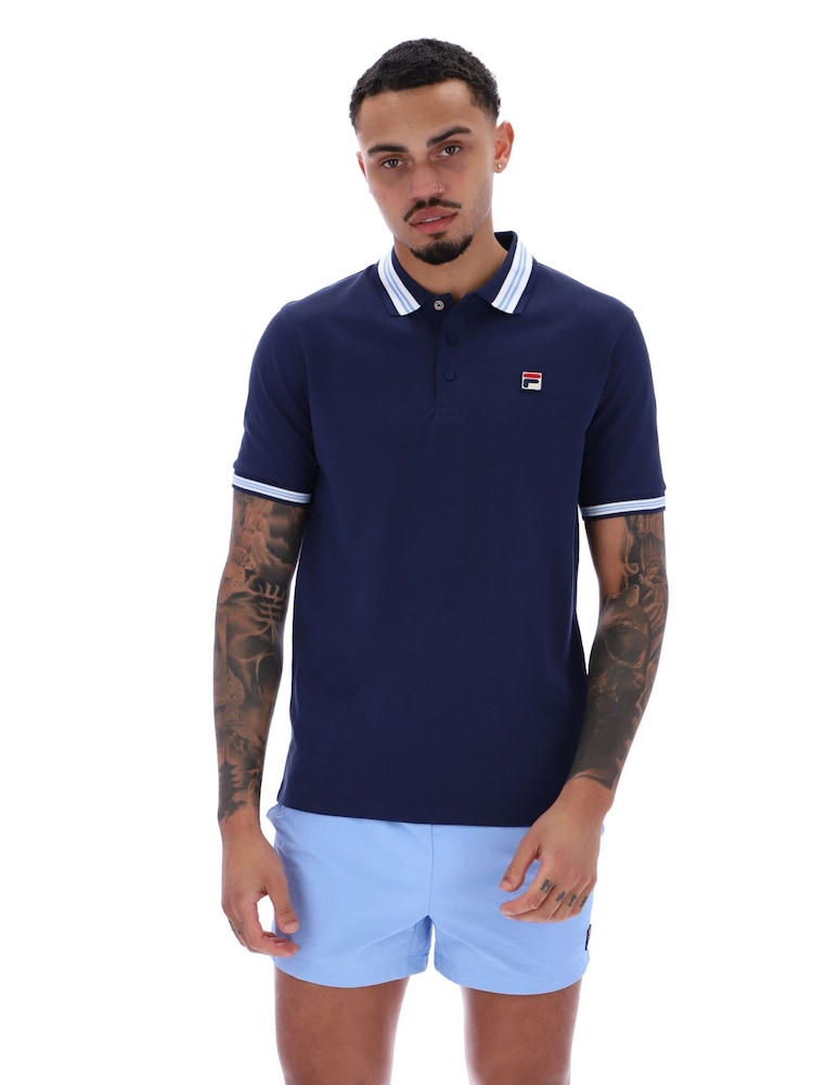 Fila Blue Faraz Tipped Rib 100% Cotton Polo Shirt - Image 1 of 1