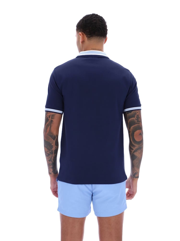Blau - Fila Faraz Tipped Rib 100% Cotton Polo Shirt - Bild 2 von 5