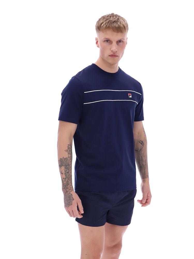 Fila Blue Williams Contrast Piping 100% Cotton T-Shirt - Image 4 of 4