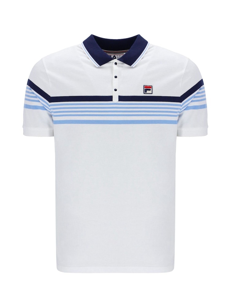 Fila White Francis Yarn Dye Stripe 100% Cotton Polo Shirt - Image 1 of 1 Fila White Francis Yarn Dye Stripe 100% Cotton Polo Shirt - Image 1 of 1