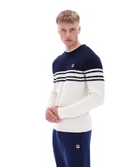 Fila Blue Nate Crochet Knitted Crew 100% Cotton Sweatshirt - Image 2 of 5
