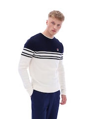 Fila Blue Nate Crochet Knitted Crew 100% Cotton Sweatshirt - Image 3 of 5