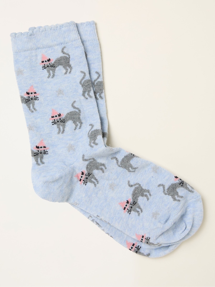 FatFace Blue Halloween Cat Socks - Image 1 of 2 FatFace Blue Halloween Cat Socks - Image 1 of 2