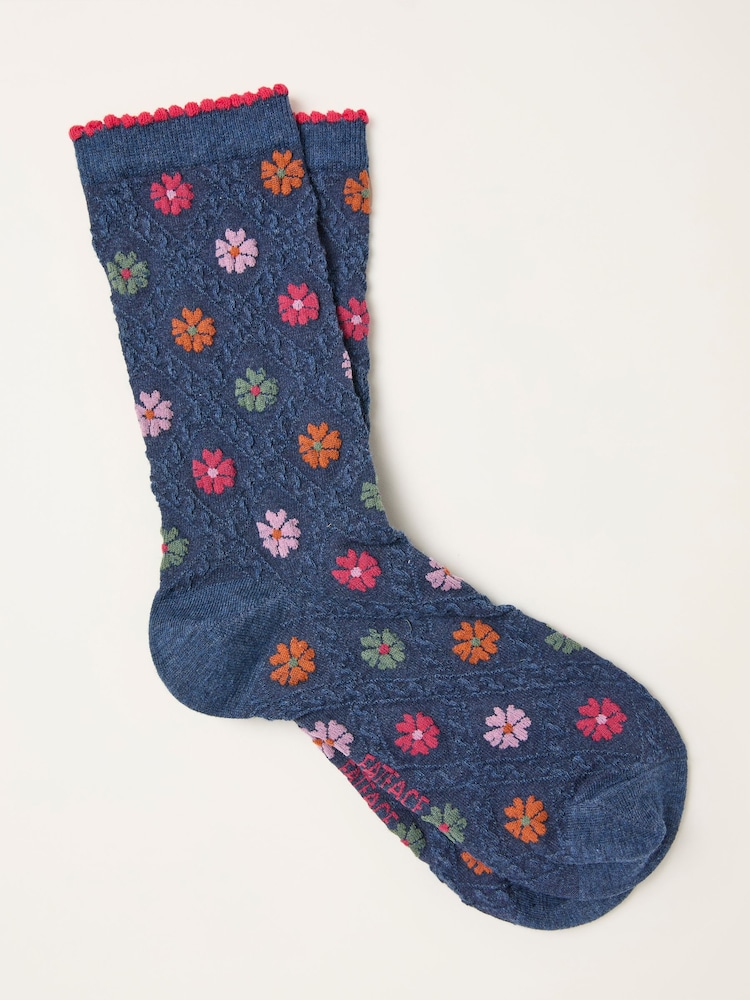 FatFace Navy Textured Floral Socks - Image 1 of 2