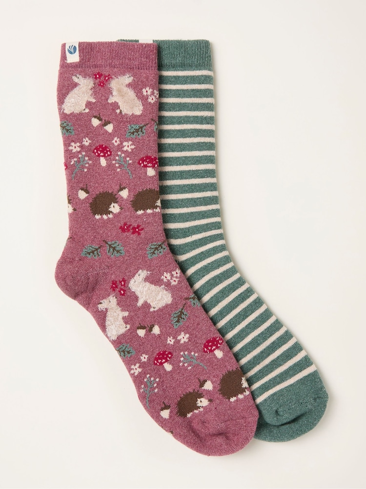 FatFace Purple 2 Pairs of Woodland Welly Socks - Image 1 of 2