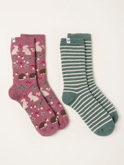 FatFace Purple 2 Pairs of Woodland Welly Socks - Image 2 of 2