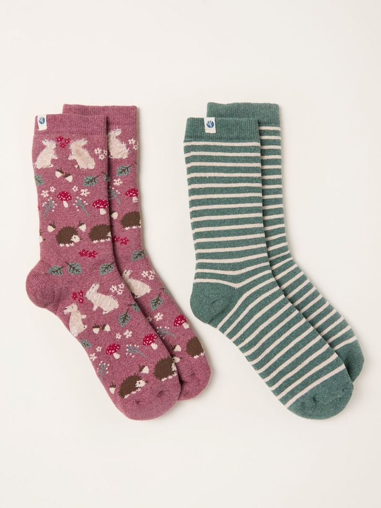 FatFace Purple 2 Pairs of Woodland Welly Socks - Image 2 of 2