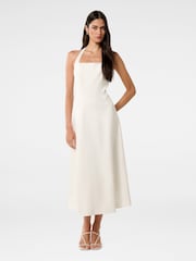 Forever New White Harriet Halter Neck Midi Dress Contains Linen - Image 1 of 4
