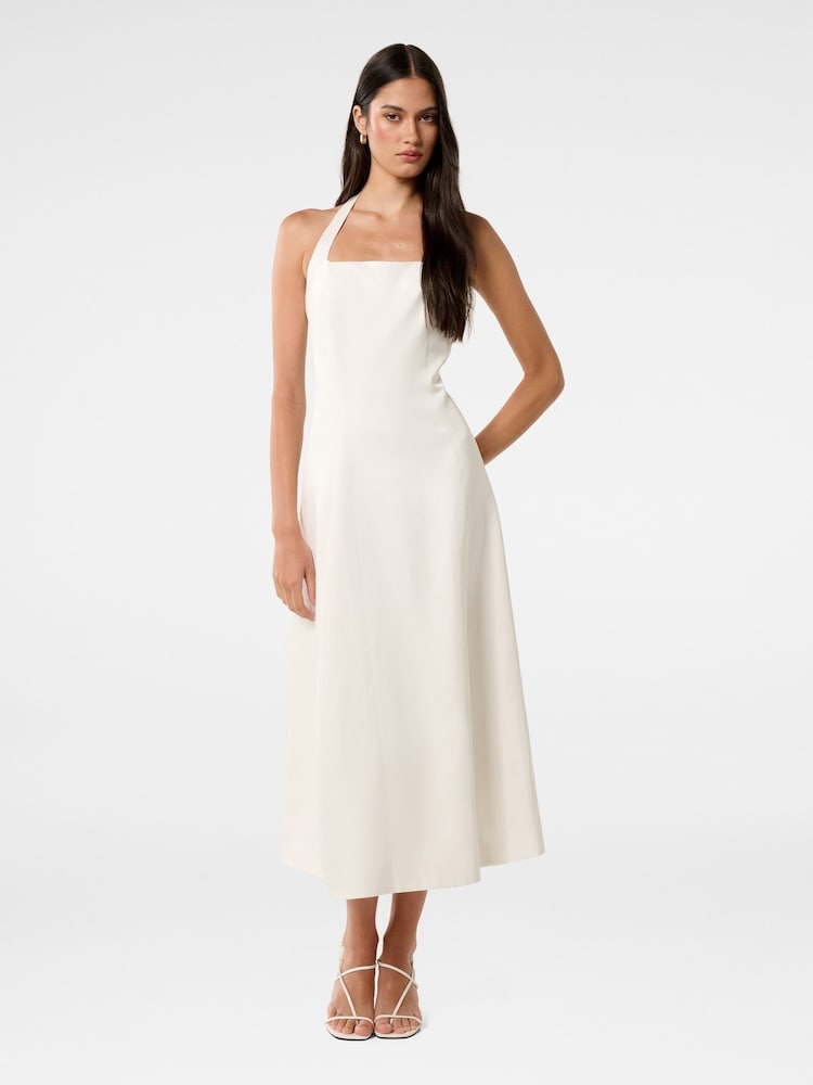 Forever New White Harriet Halter Neck Midi Dress Contains Linen - Image 1 of 4