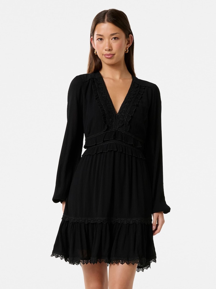 Forever New Black Elsa Trim High Low Mini Dress - Image 1 of 5