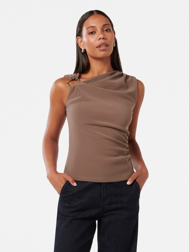 Forever New Brown Becca Hardware Detail Draped Top - Image 1 of 5