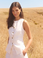 Forever New White Pure Linen Pip High Neck Waistcoat - Image 1 of 6