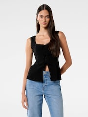 Forever New Black Connie Tie Up Front Tank Top - Image 1 of 5