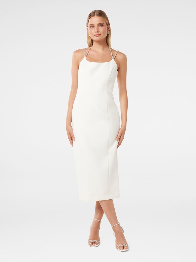 Forever New White Tanaya Diamante Midi Dress - Image 1 of 4