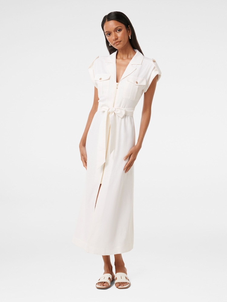 Forever New White Alison Petite Zip Utility Midi Dress Contains Linen - Image 1 of 4