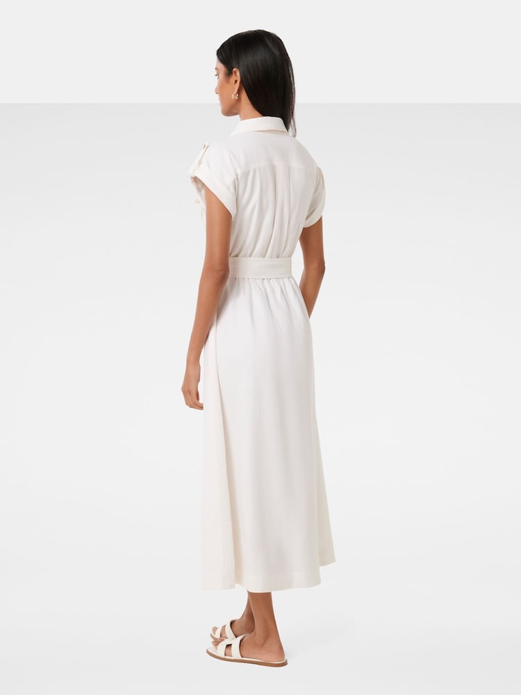 Forever New White Alison Petite Zip Utility Midi Dress Contains Linen - Image 2 of 4