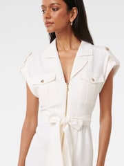 Forever New White Alison Petite Zip Utility Midi Dress Contains Linen - Image 3 of 4
