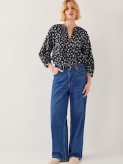 Monsoon Black Orielle Pintuck Floral Blouse - Image 2 of 4