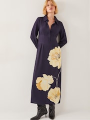 Monsoon Blue Fearne Floral Print Midi Shirt Dress - Image 1 of 5