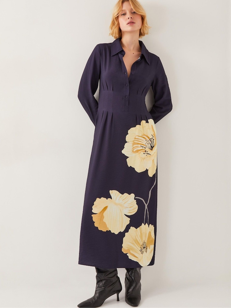Monsoon Blue Fearne Floral Print Midi Shirt Dress - Image 1 of 5